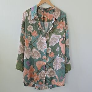 Spell Green and Pink Floral Button Down Shirt